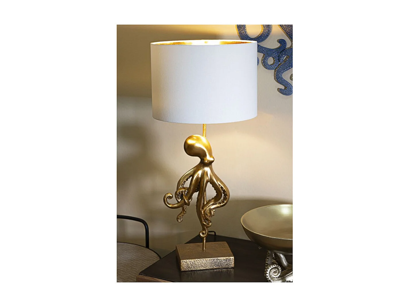 Lampe à Poser en Résine "Pieuvre" 64cm Or & Blanc