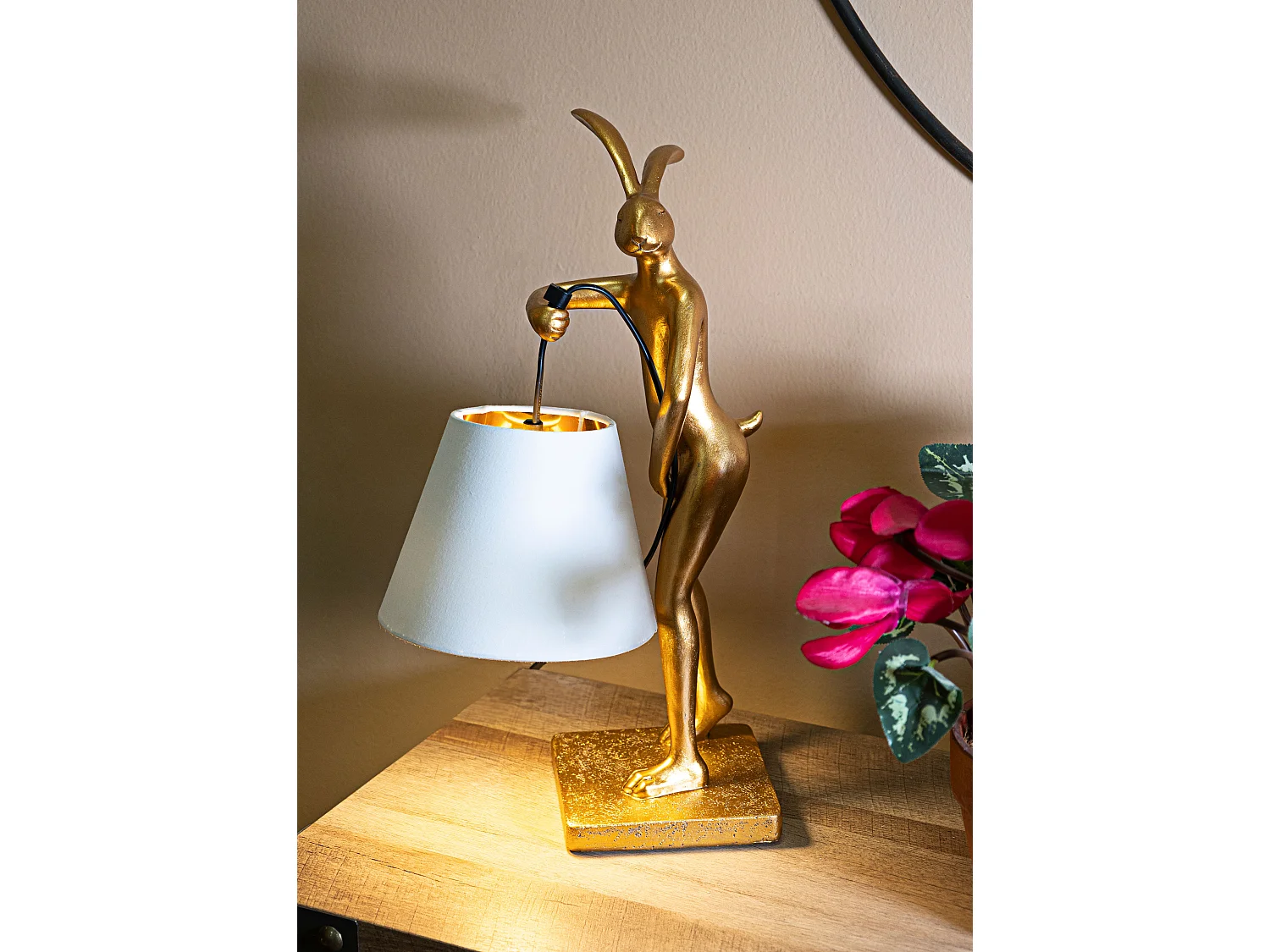 Lampe à Poser en Résine "Lapin" 47cm Or & Blanc