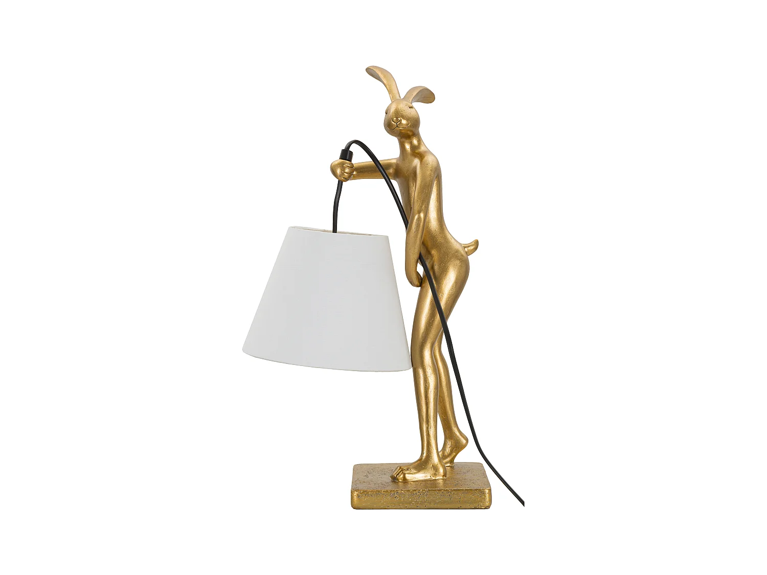 Lampe de Table Moderne Lapin Doré avec Abat-Jour Blanc - Résine Sculptée - 26x16x47 cm