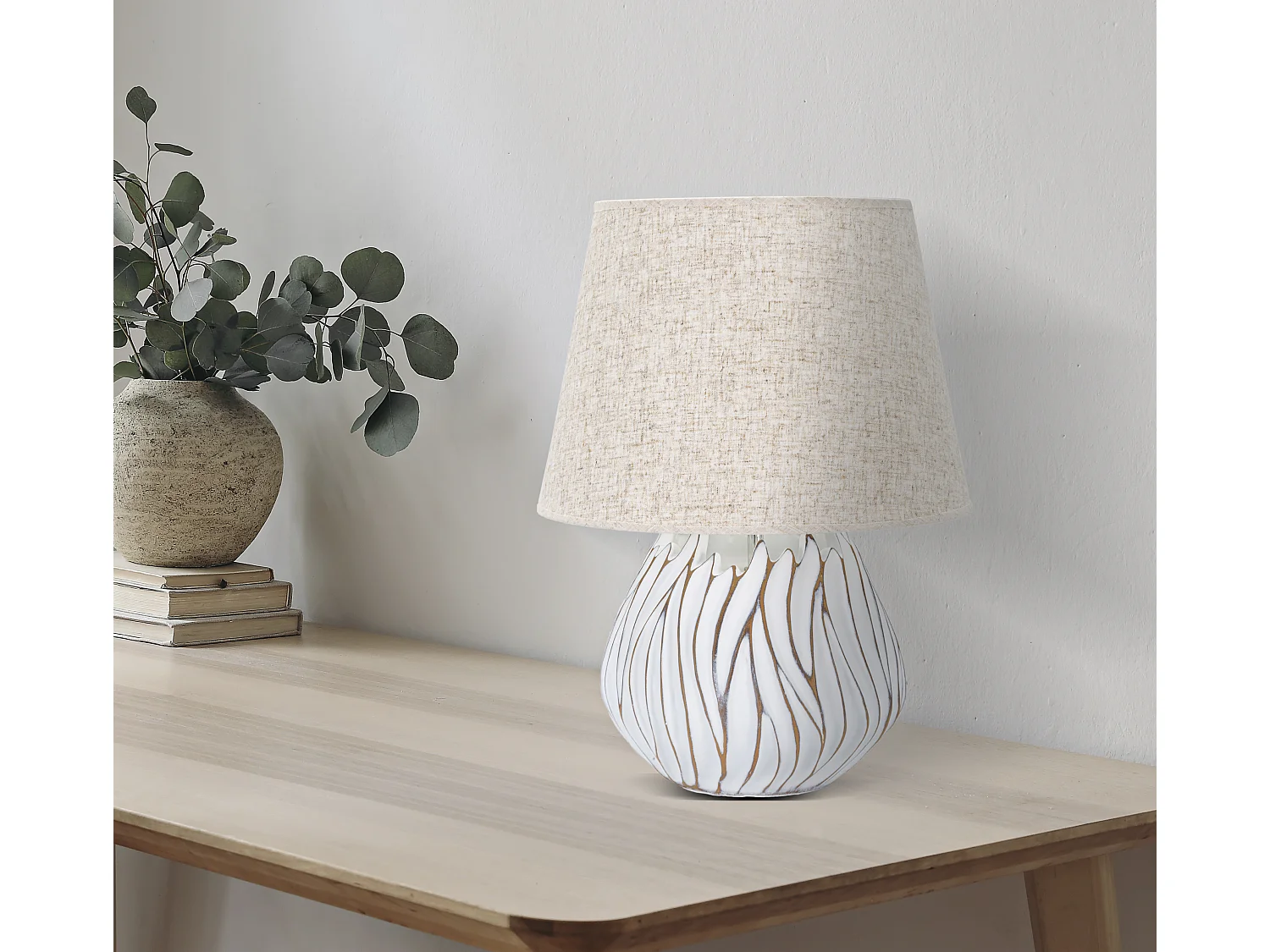 Lampe à Poser en Résine "Honduras" 48cm Blanc & Naturel