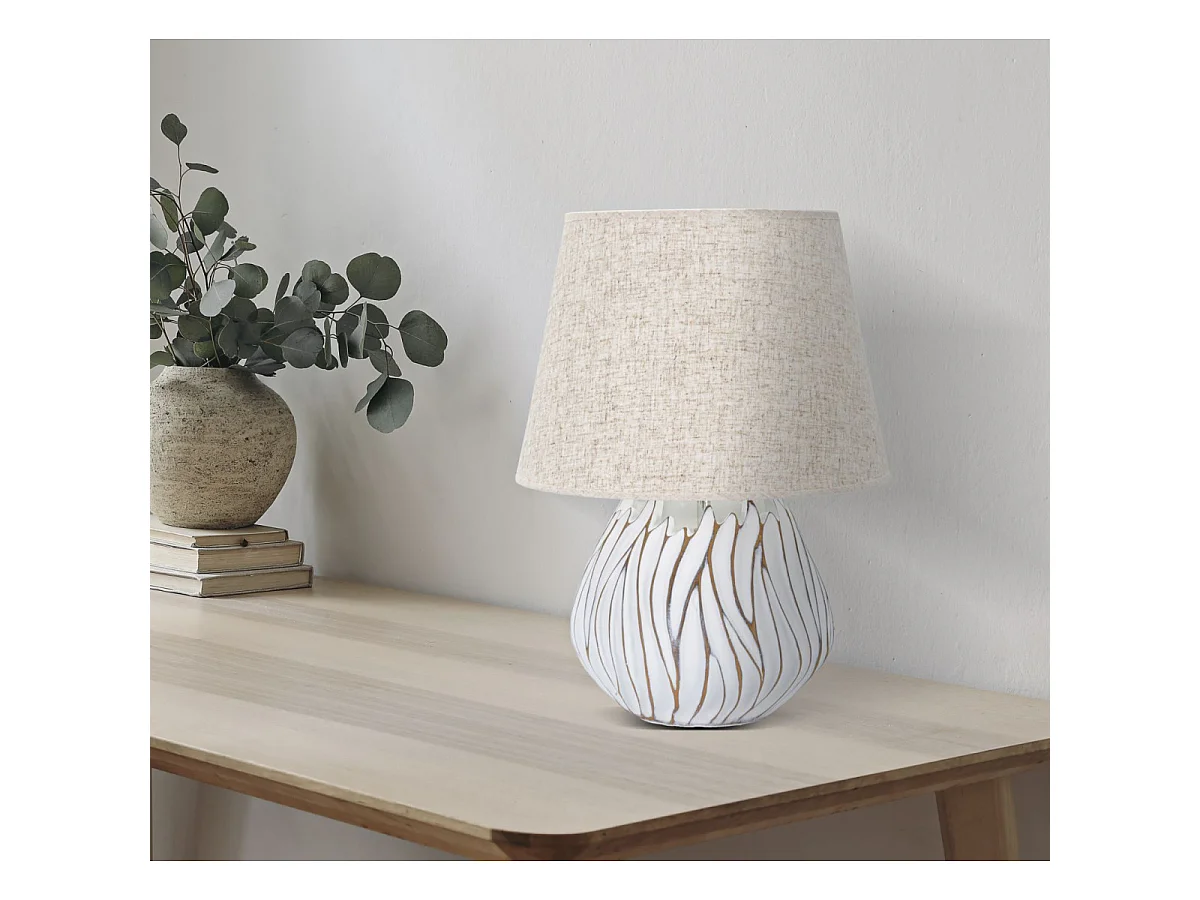 Lampe à Poser en Résine "Honduras" 48cm Blanc & Naturel