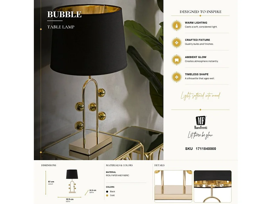 Lampe à Poser en Métal "Bubble" 61cm Or & Noir