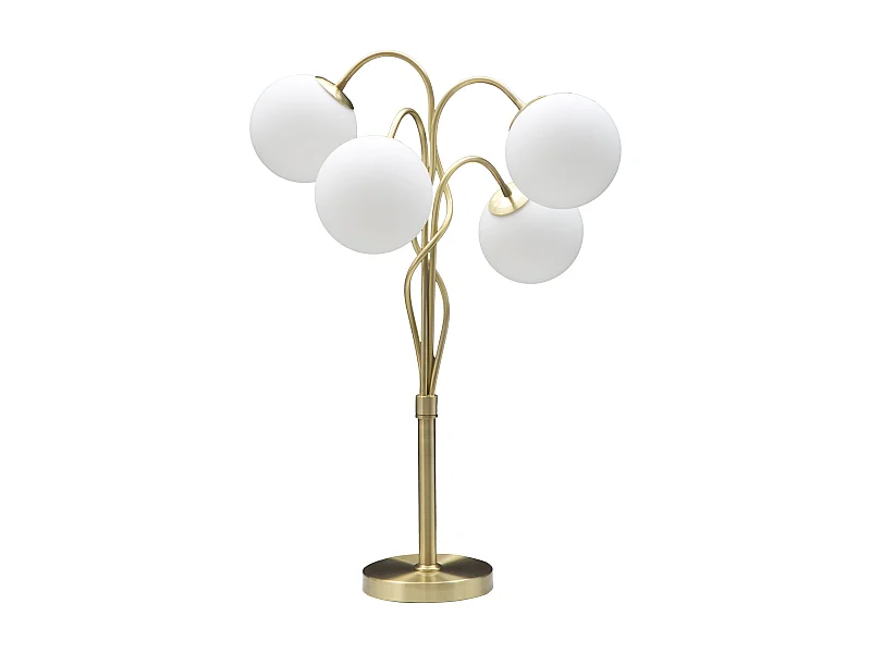 Lampada da tavolo in metallo dorata con 4 sfere in vetro Ø cm 53x74