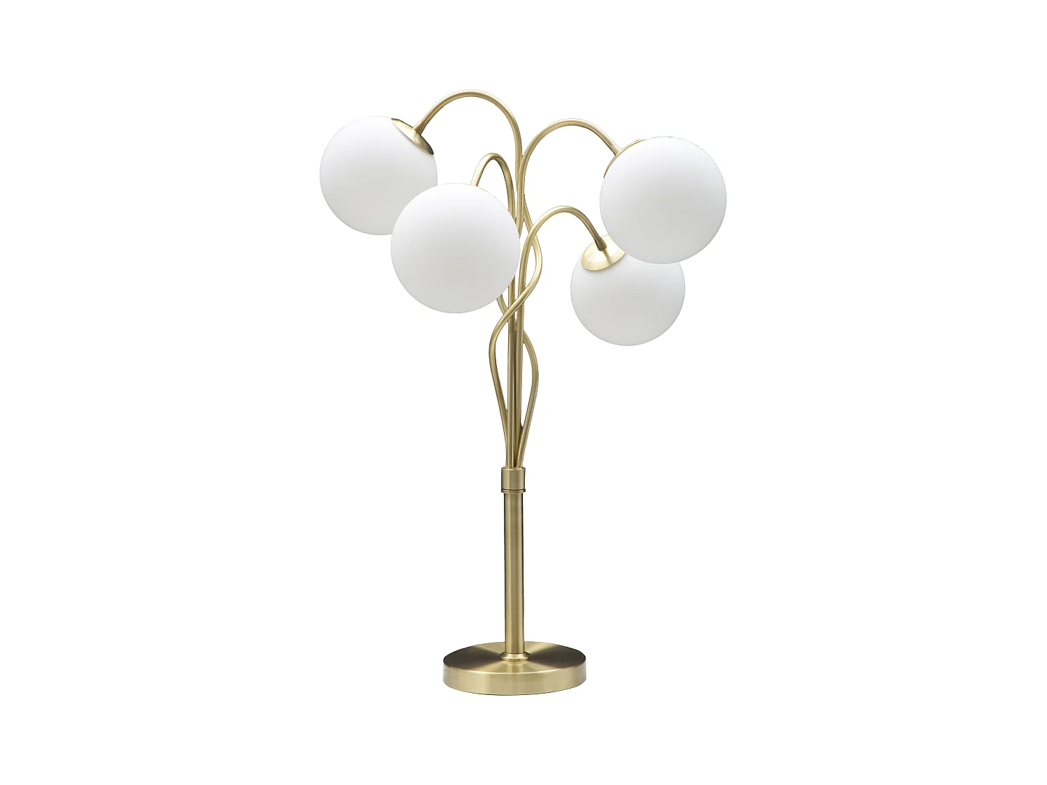 Lampe de Table GLAMY 4 Lumières - Sphères en verre opalin et métal doré - Ø 53 cm x Hauteur 74 cm - Fer et verre.