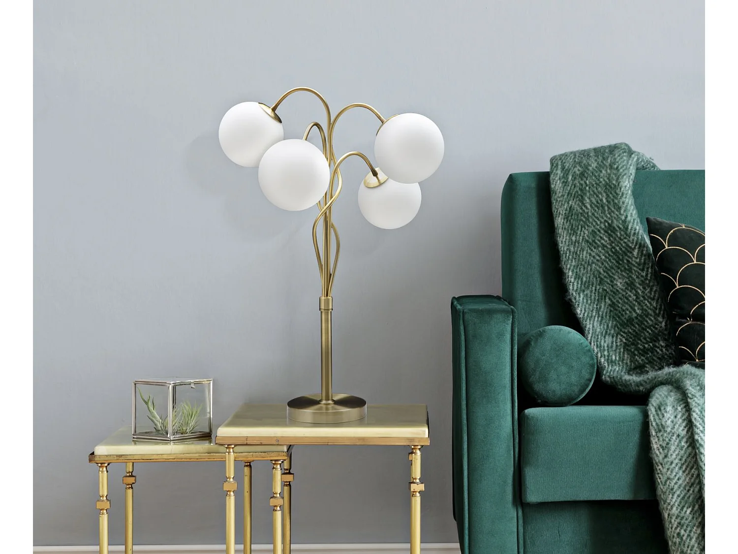 Lampe à Poser Design 4 Sphères "Glamy" 74cm Blanc & Or