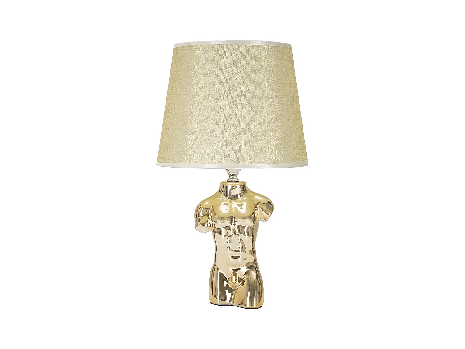 Lampe à poser - Céramique et métal - Abat-jour en tissu beige - Dimensions 25x42,5 cm