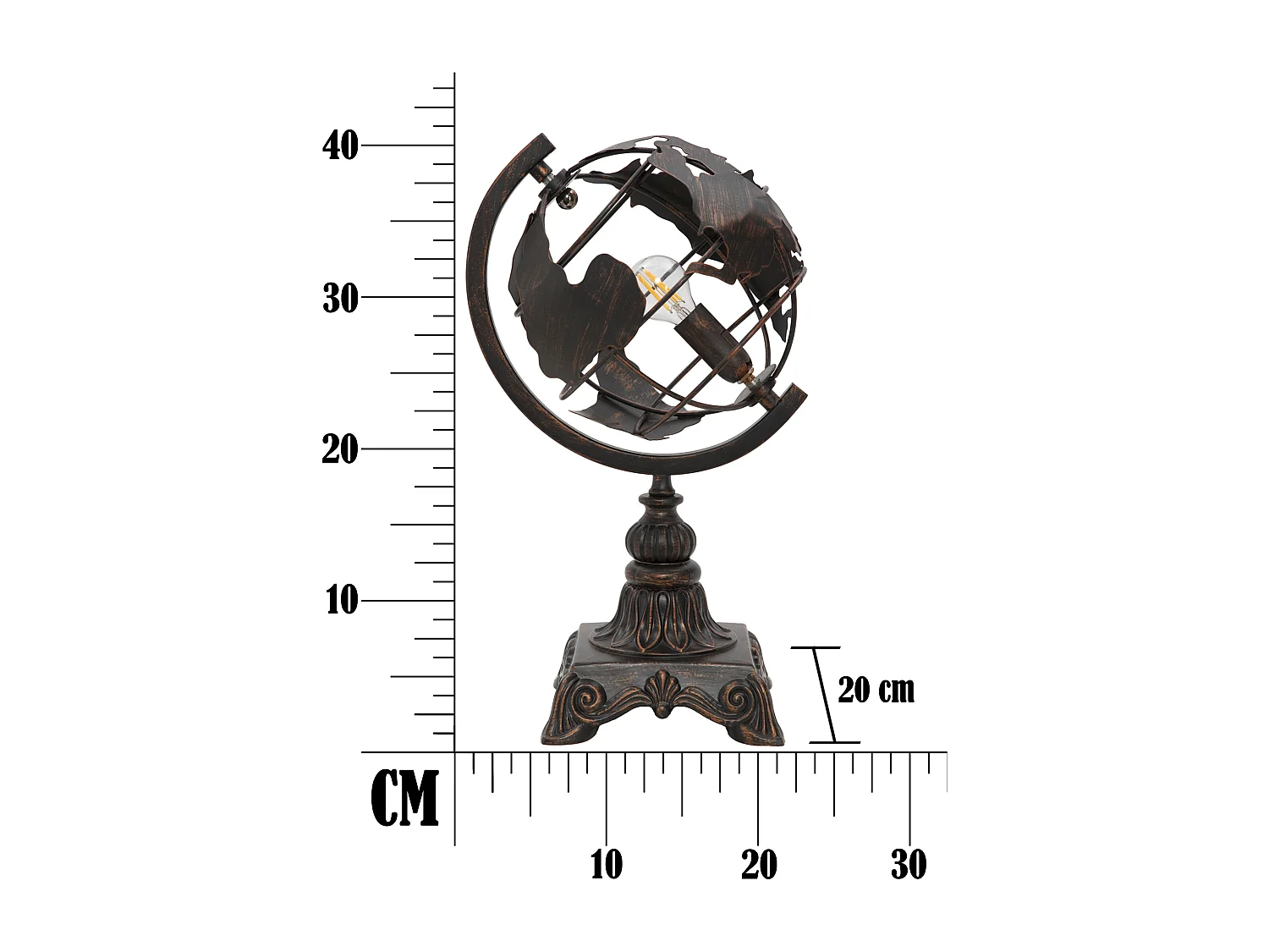 Lampada da tavolo in metallo marrone a forma di mappamondo cm 24x20x40