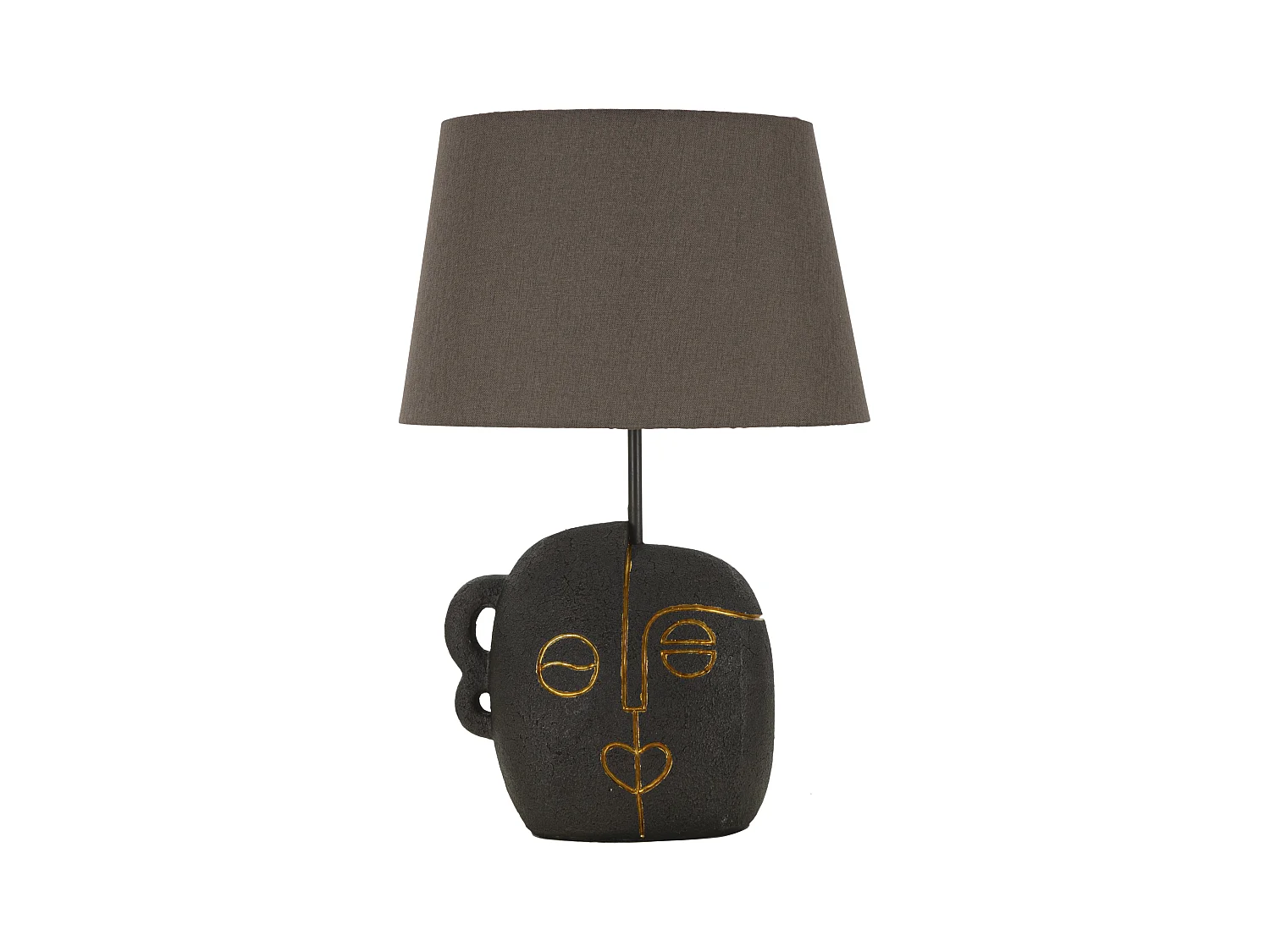 Lampe de Table Moderne Tribal -A- Résine avec Abat-Jour Gris, Forme de Visage Tribal, 30,5x46 cm