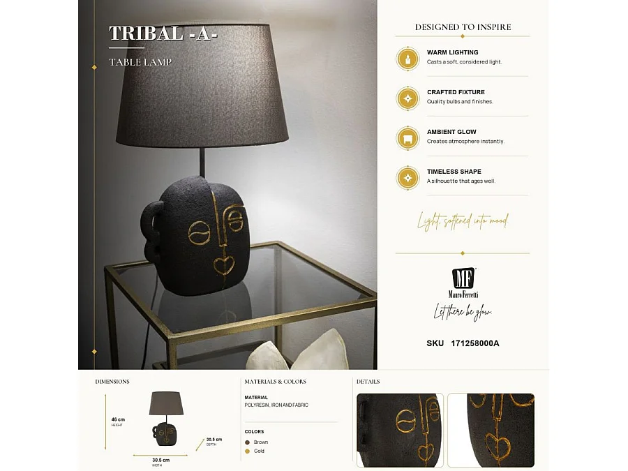 Lampe à Poser en Résine "Tribal" 46cm Marron
