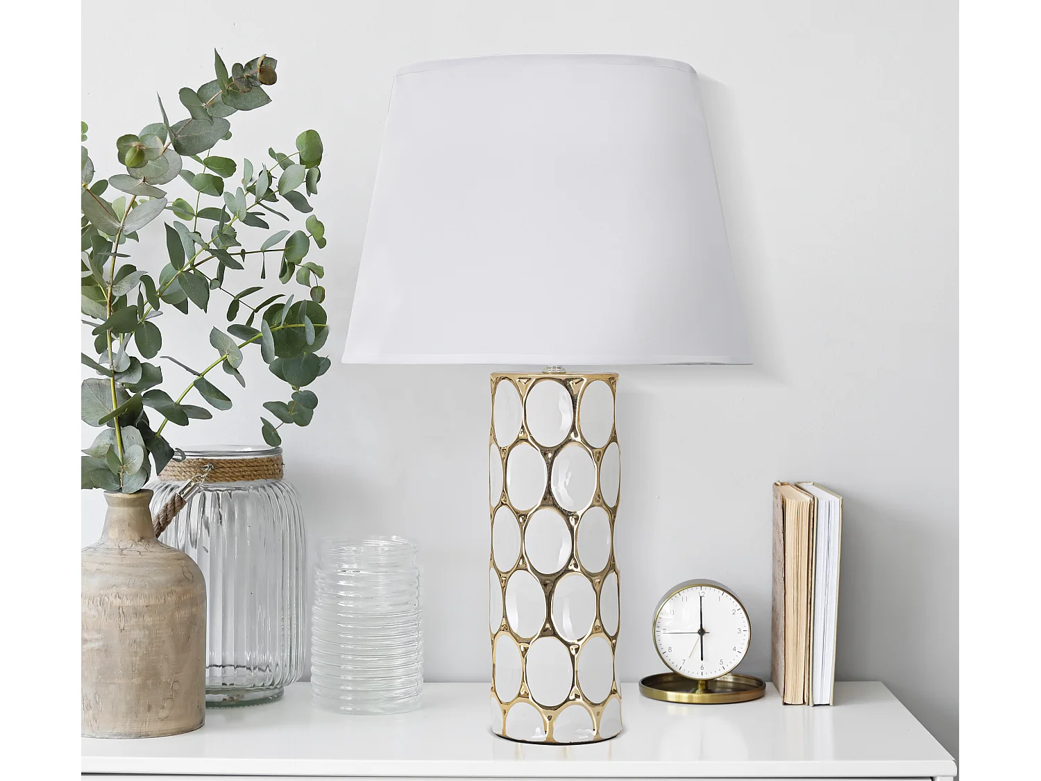 Lampe à Poser en Céramique "Carv" 56cm Blanc & Or