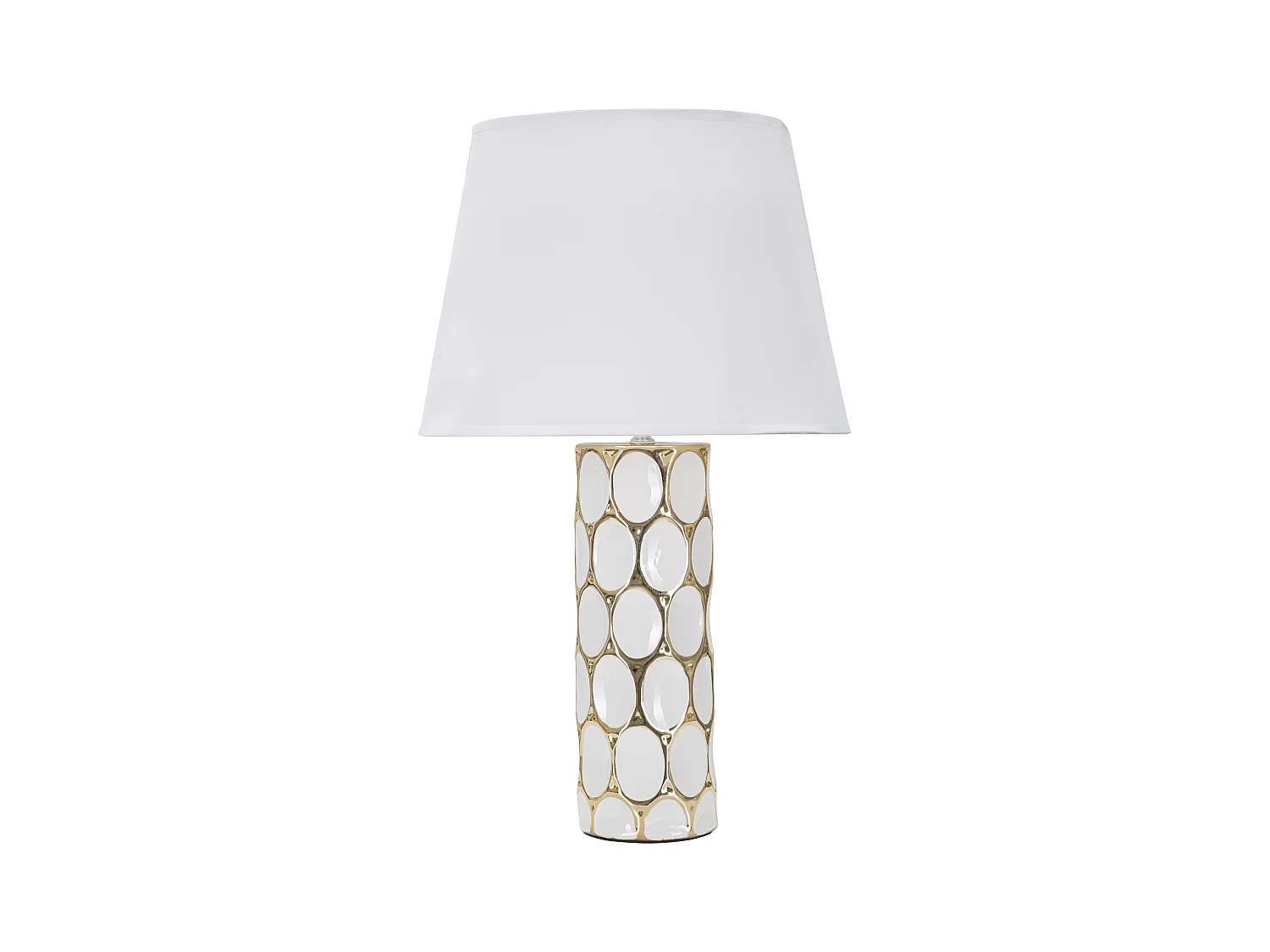 Lampe à poser - Design géométrique en céramique et métal - Abat-jour en tissu blanc - Dimensions Ø 34,5x56 cm - Parfait pour une ambiance moderne