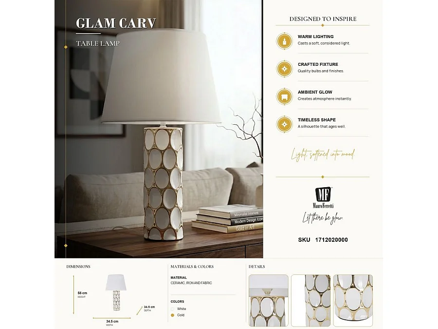 Keramik-Tischlampe mit Lampenschirm Glam Carv