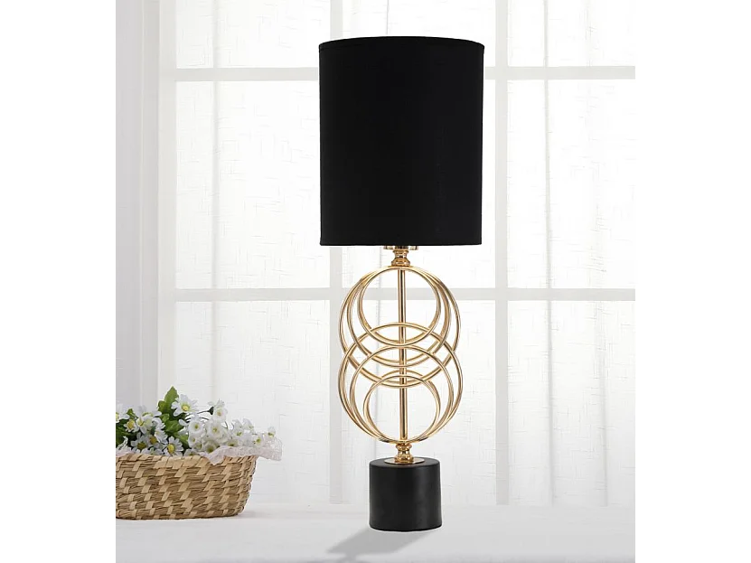Lampada da tavolo in metallo dorata con paralume nero  Ø cm 20x58,5
