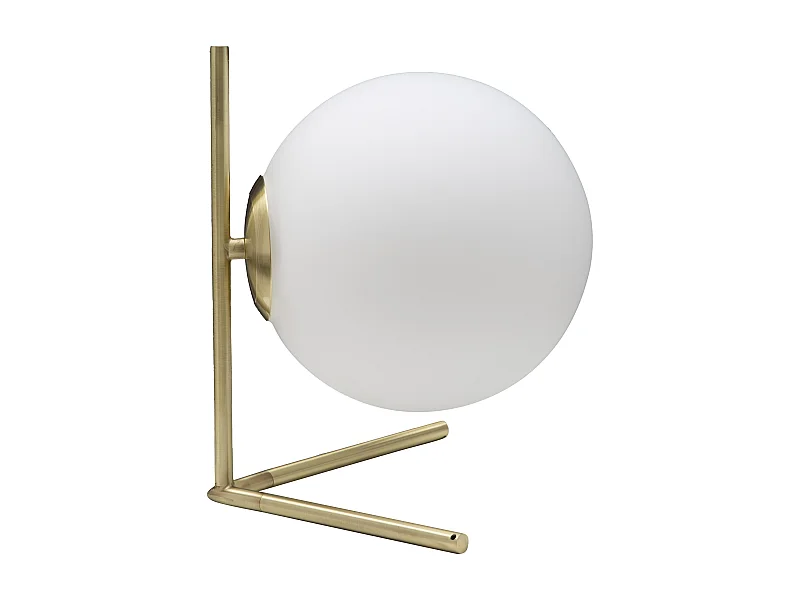 Lampada da tavolo in metallo dorata con sfera in vetro cm 25x25x27