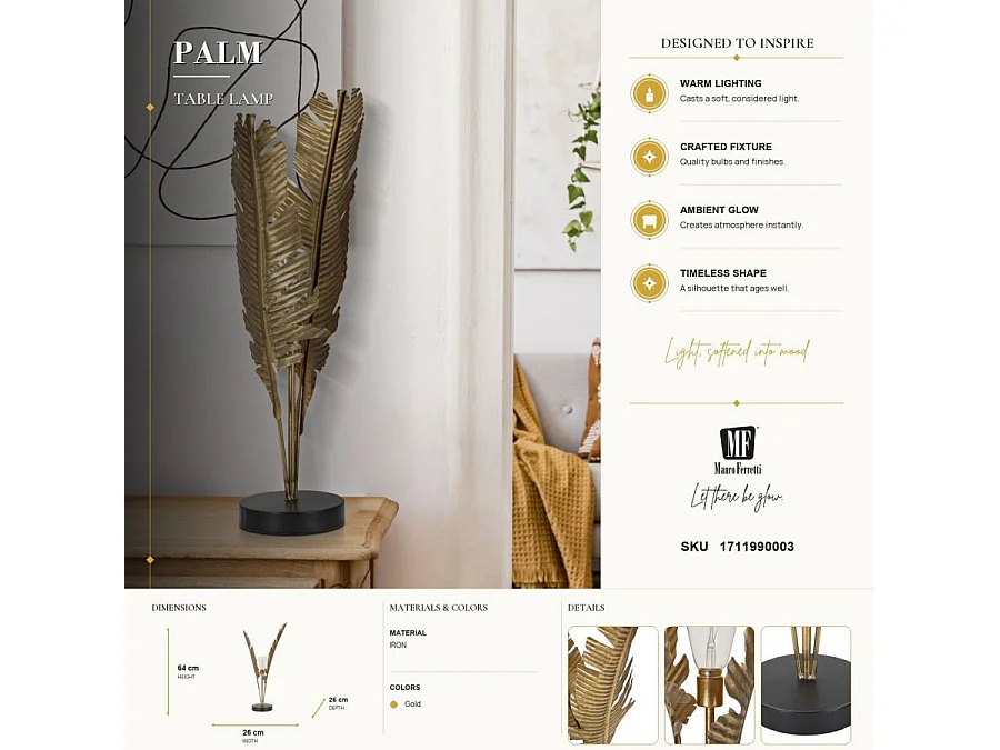 Lampe à Poser en Métal "Palm" 65cm Or