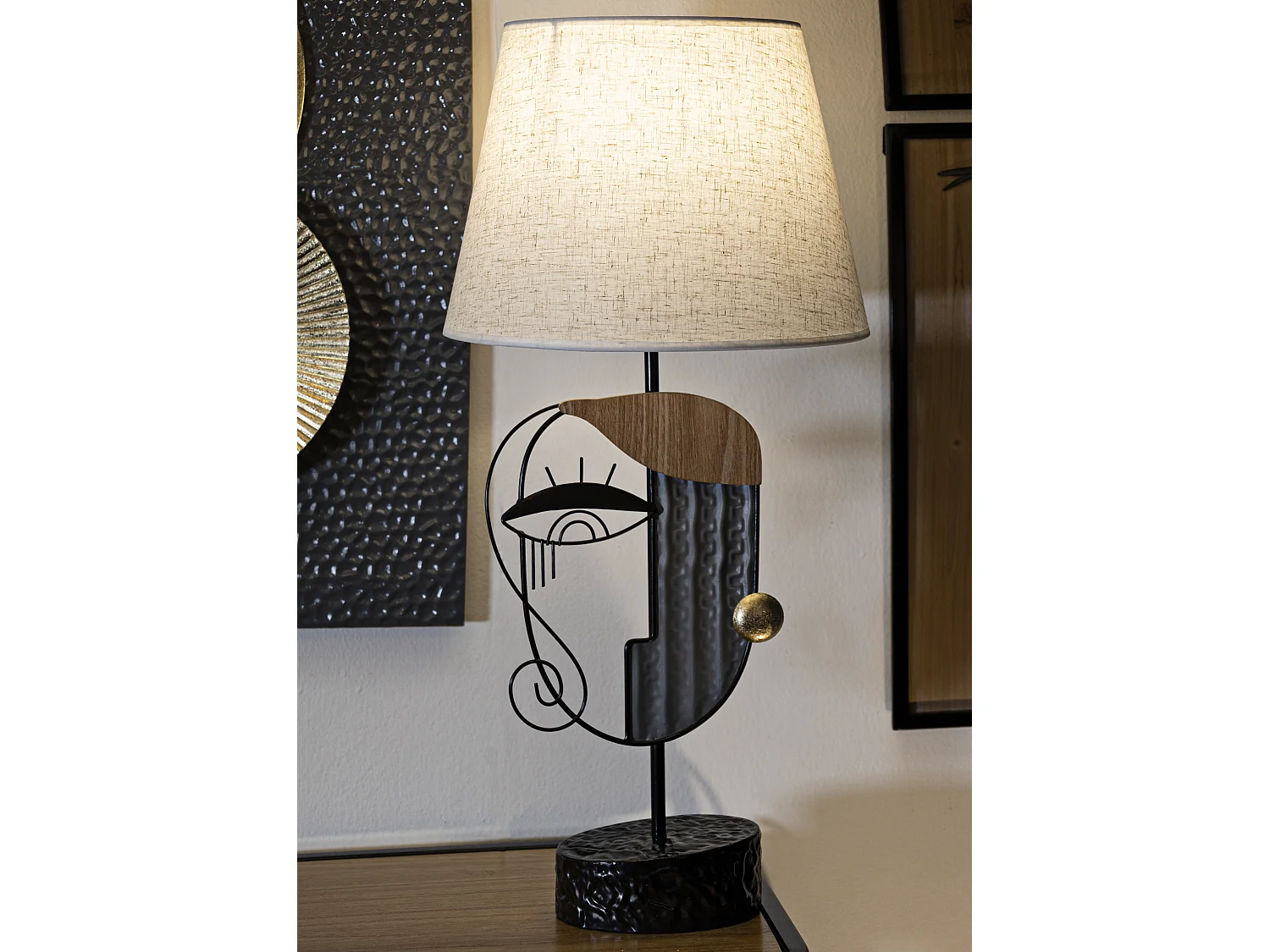 Lampe de table en métal et bois noir et marron Ø cm 29,8x64,8