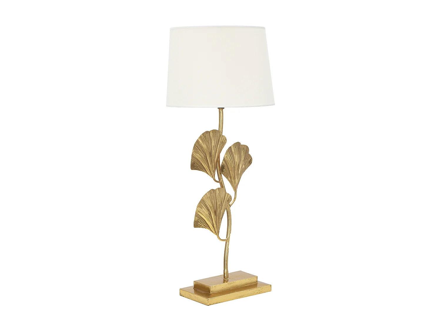 Lampada da tavolo in metallo dorata con paralume bianco Ø cm 33x81