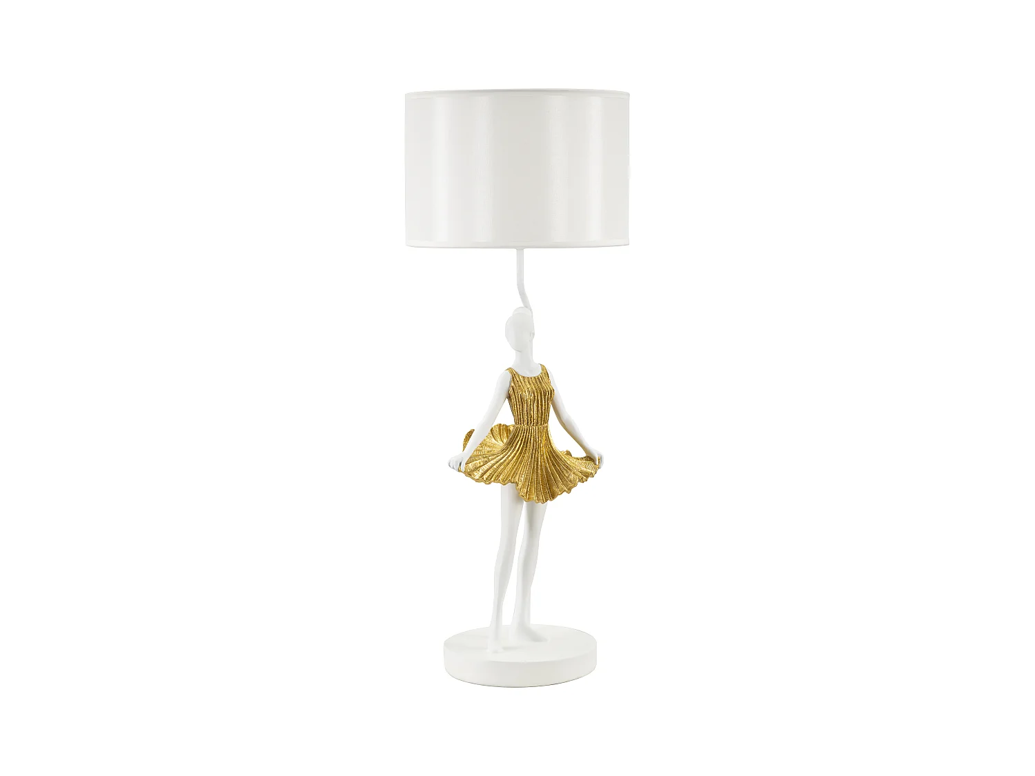 Lampe à poser Dancer or et blanc - Abat-jour élégant en tissu blanc en résine et métal - Dimensions 32 x 90,5cm