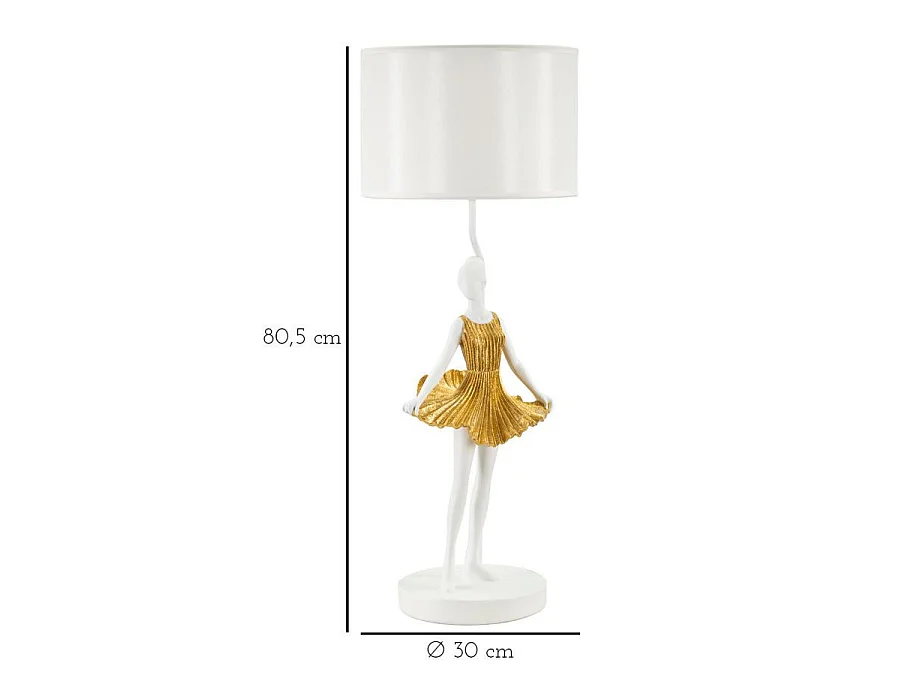 Lampe à Poser en Résine "Dancer" 90cm Blanc & Or