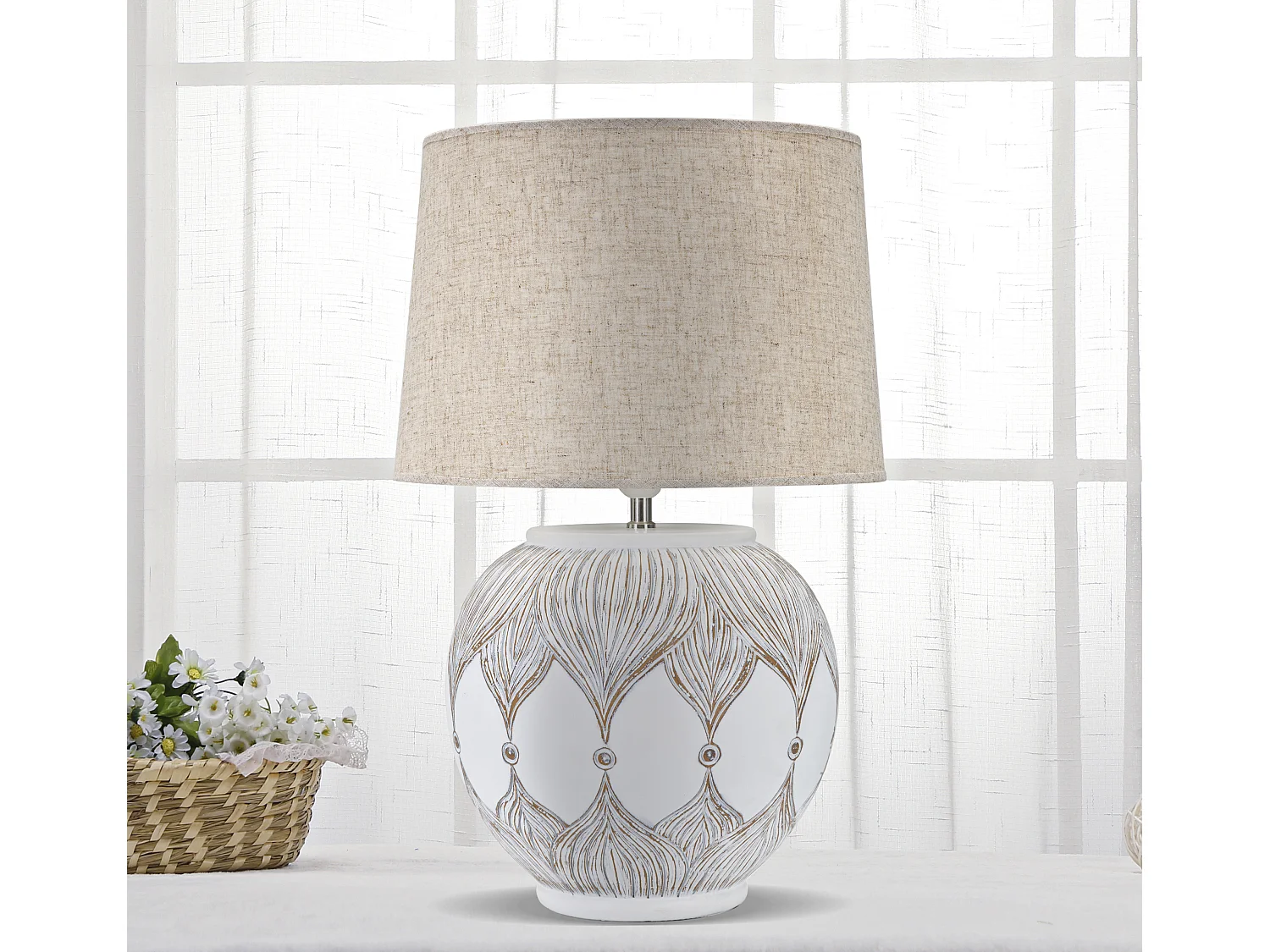 Lampe à Poser en Résine "Atene" 59cm Blanc & Naturel