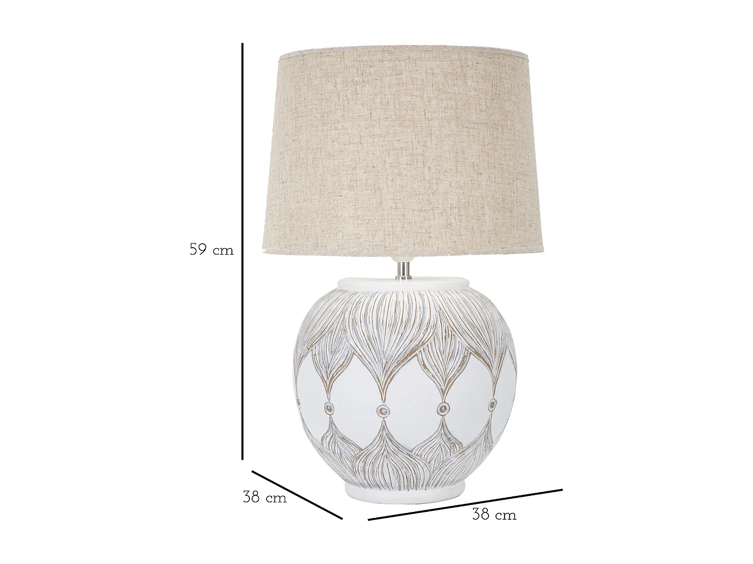 Witte hars tafellamp met beige lampenkap Ø 38x59 cm