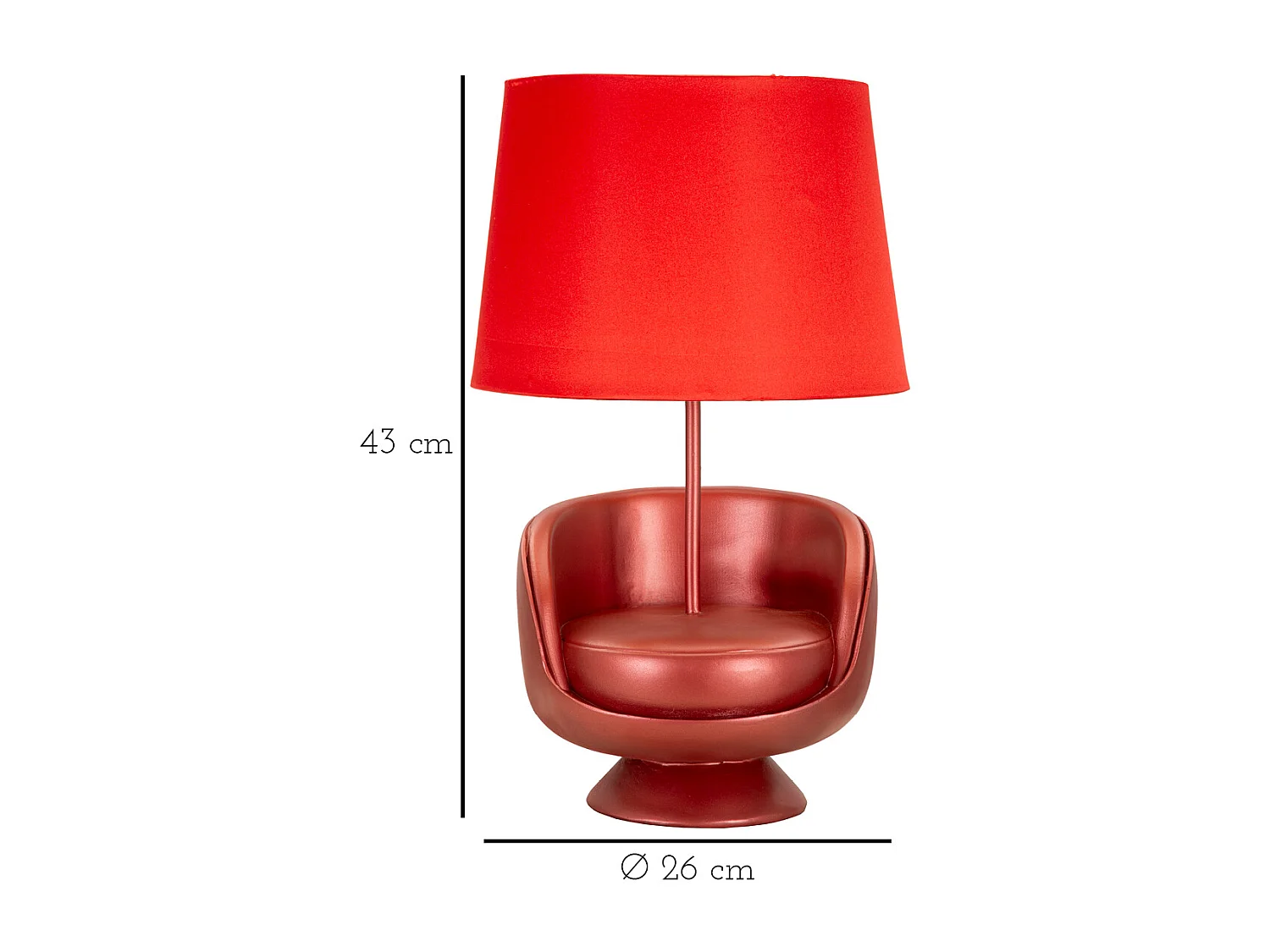 Lampada da tavolo poltrona in resina rossa Ø cm 26x43