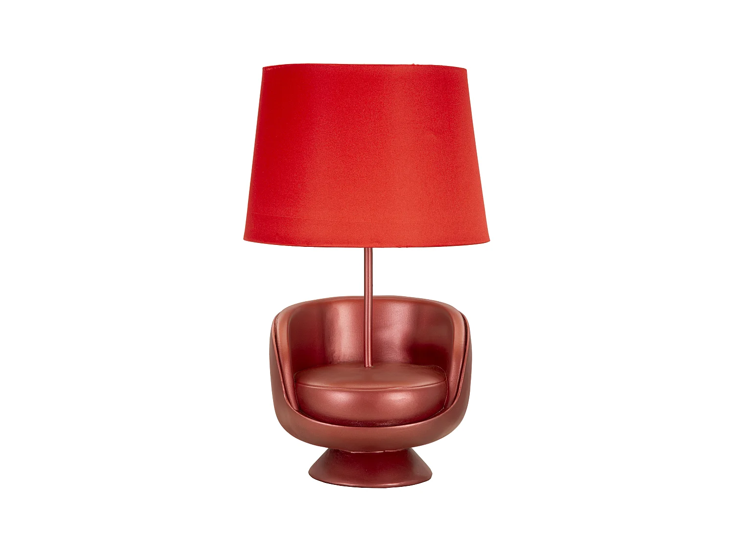 Lampe de Table Midcentury Rouge en Résine, Forme Fauteuil des Années 70, avec Abat-Jour Rouge, Ø 26x43 cm