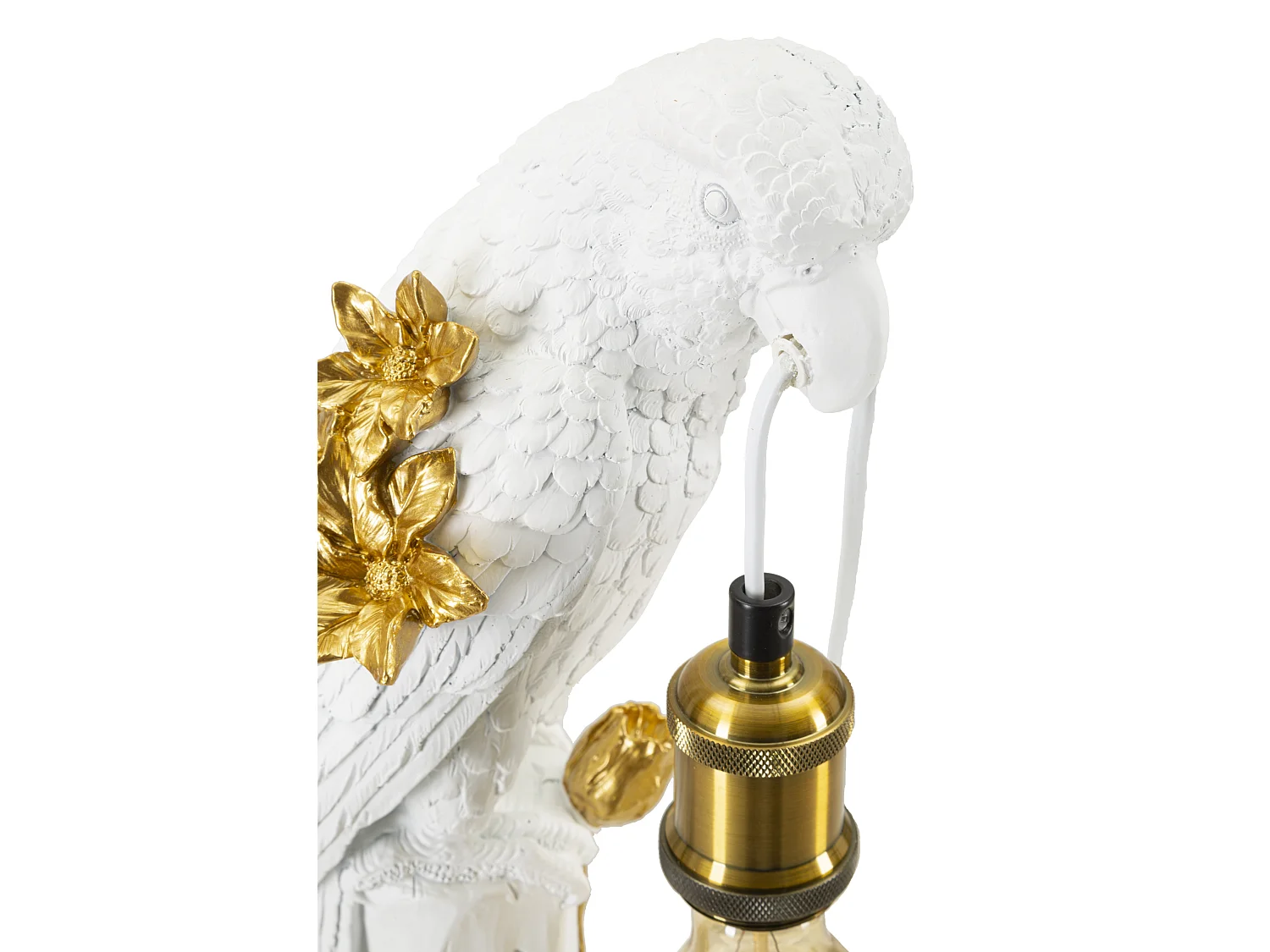Lampada da tavolo pappagallo in resina bianca e dorata cm 20x20x50,5