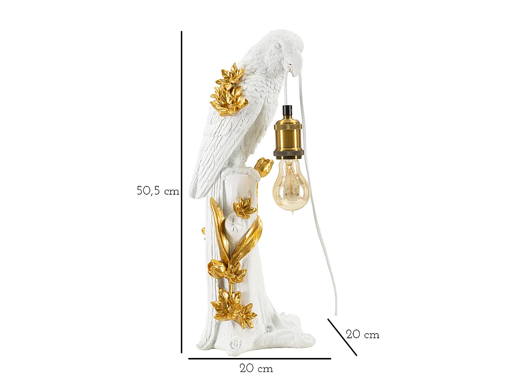 Lampe à Poser en Résine "Perroquet" 50cm Blanc