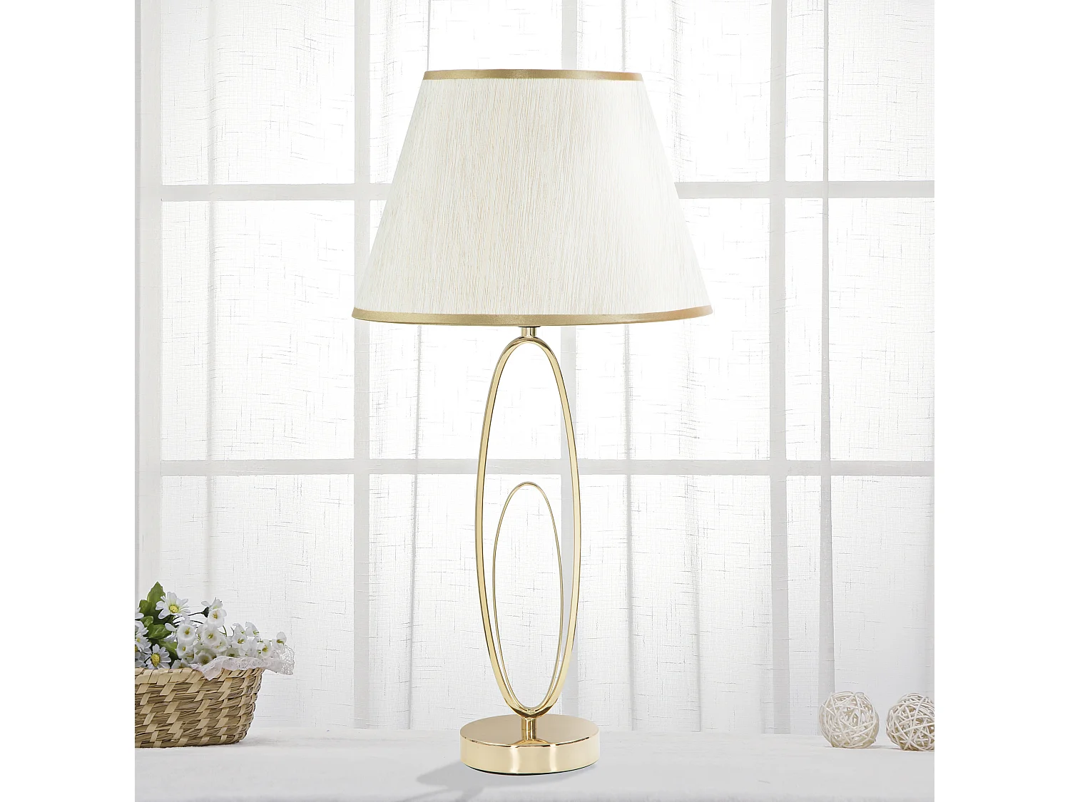 Lampe à Poser en Métal "Flush" 58cm Crème & Or