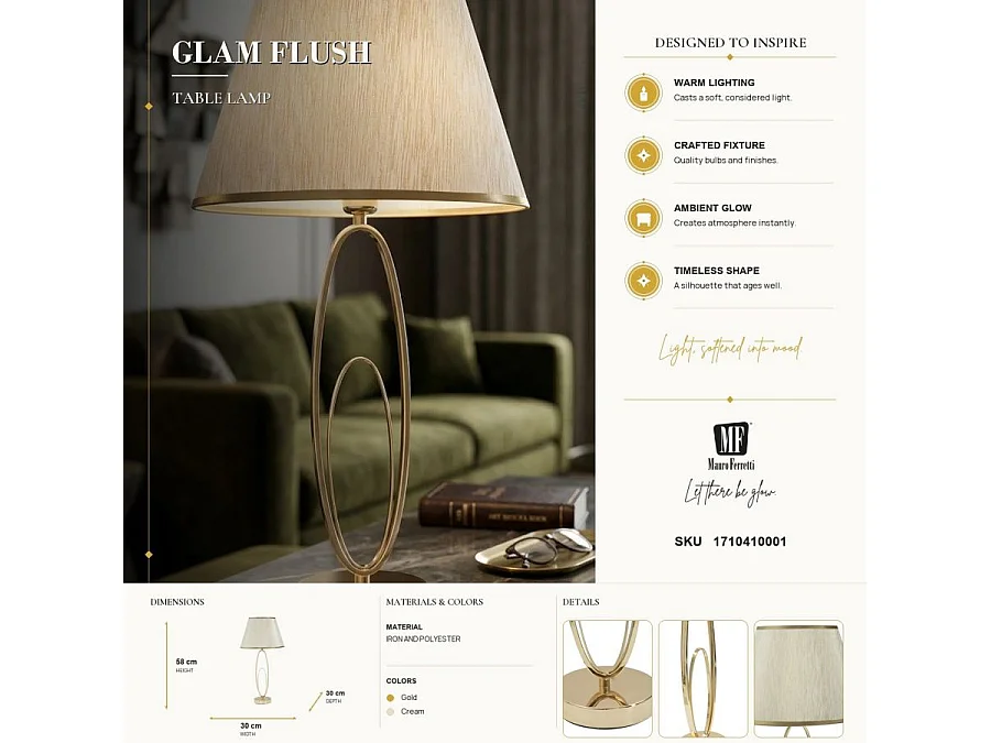 Lampe à Poser en Métal "Flush" 58cm Crème & Or