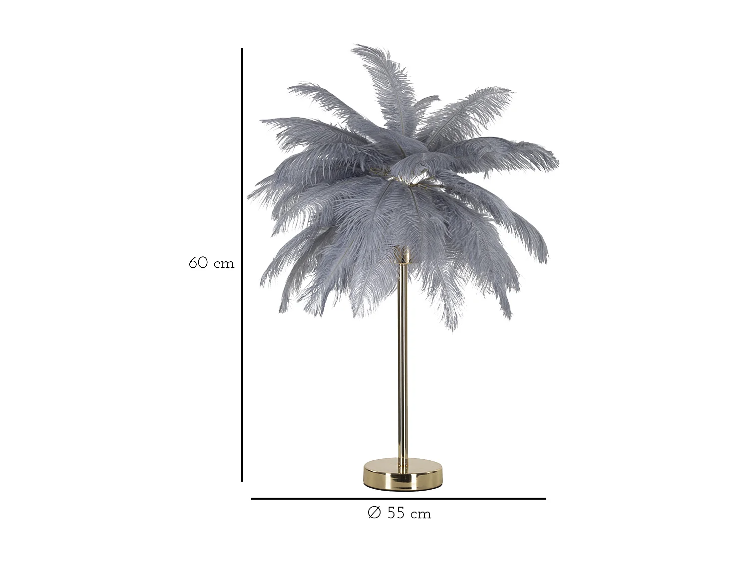 Lampe à Poser Imitation Plume "Palm" 60cm Or & Gris