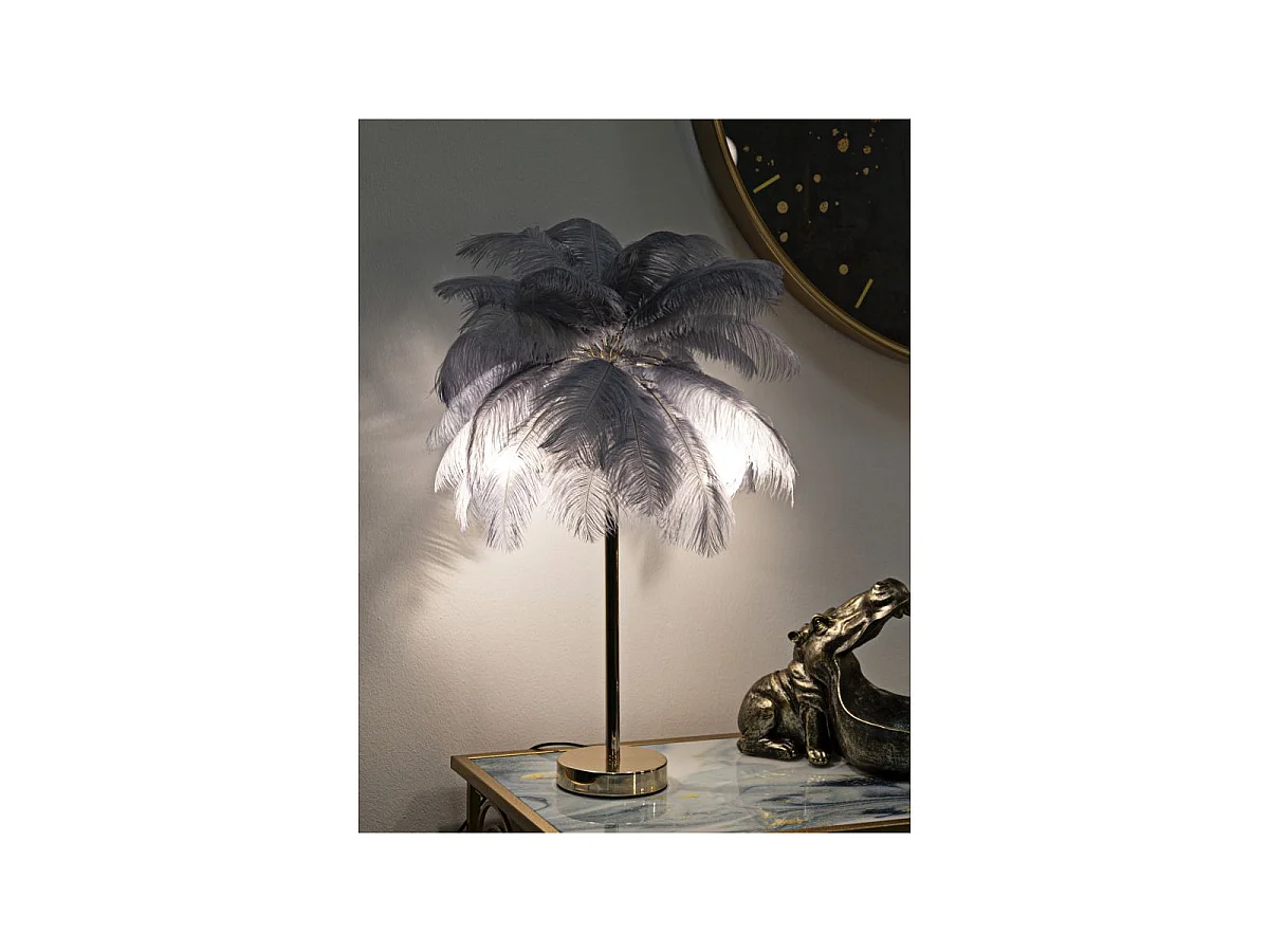 Lampe à Poser Imitation Plume "Palm" 60cm Or & Gris