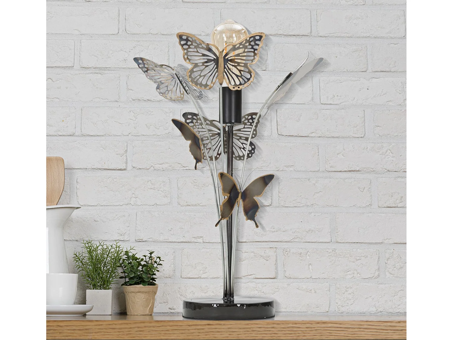 Lampada da tavolo in metallo multicolore con farfalle Ø cm 32x47