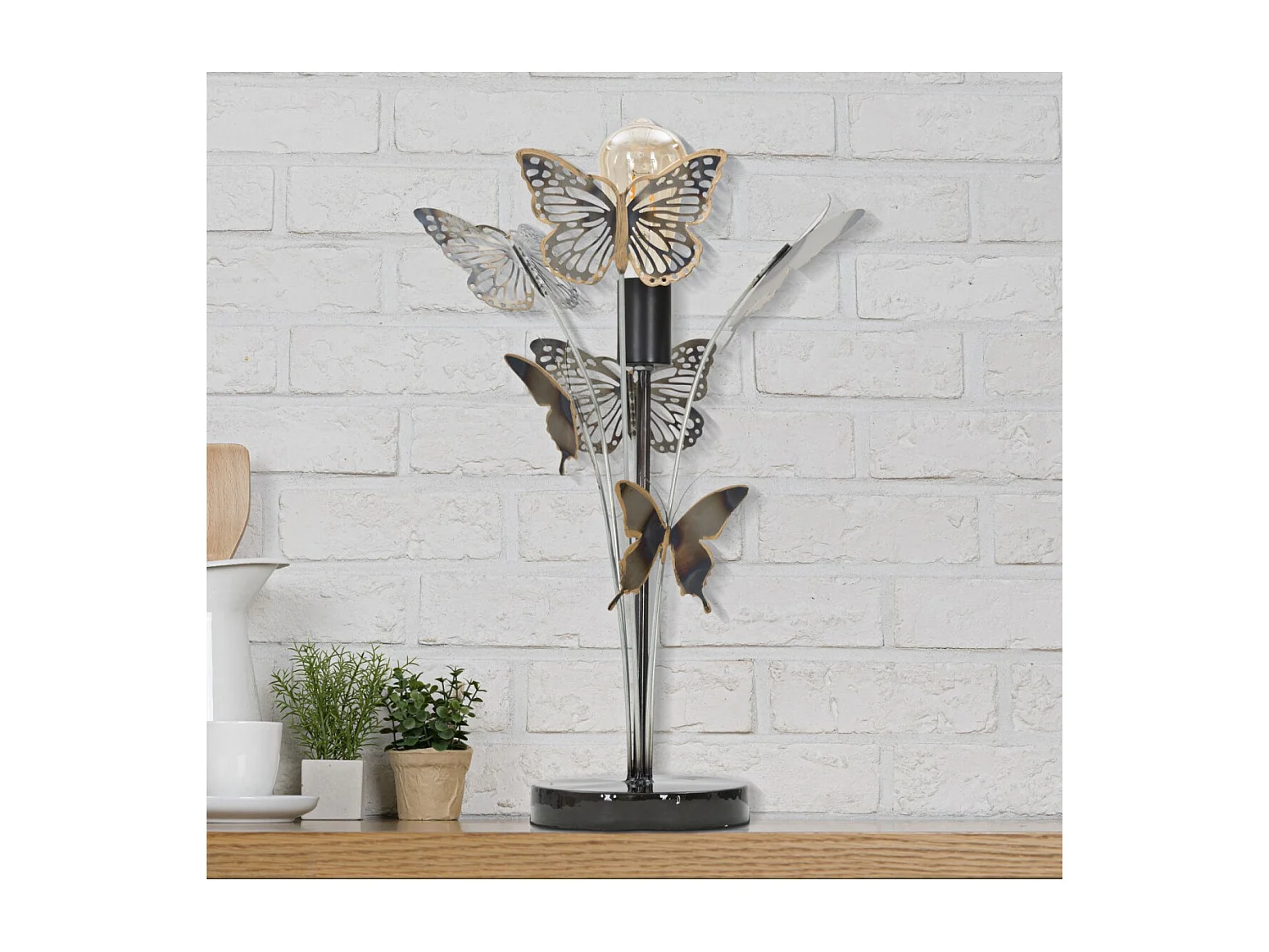 Lampe à Poser en Métal "Papillons" 47cm Multicolore