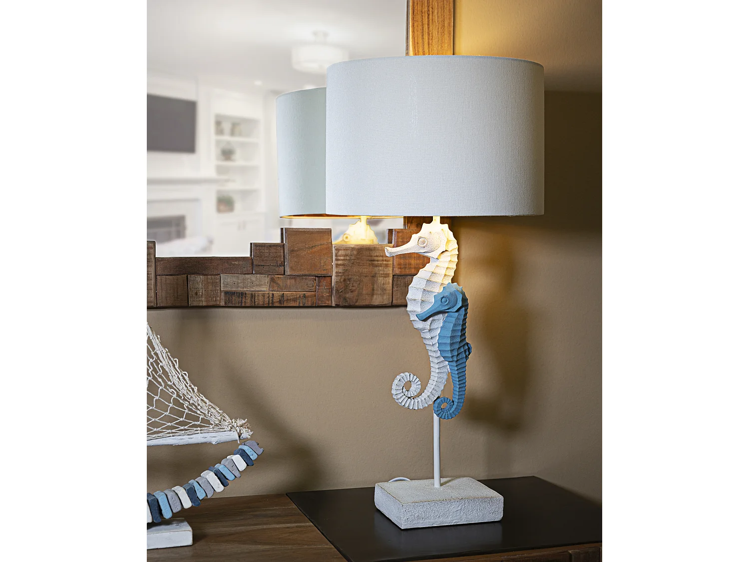 Lampe à Poser en Résine "Hippocampes" 66cm Multicolore