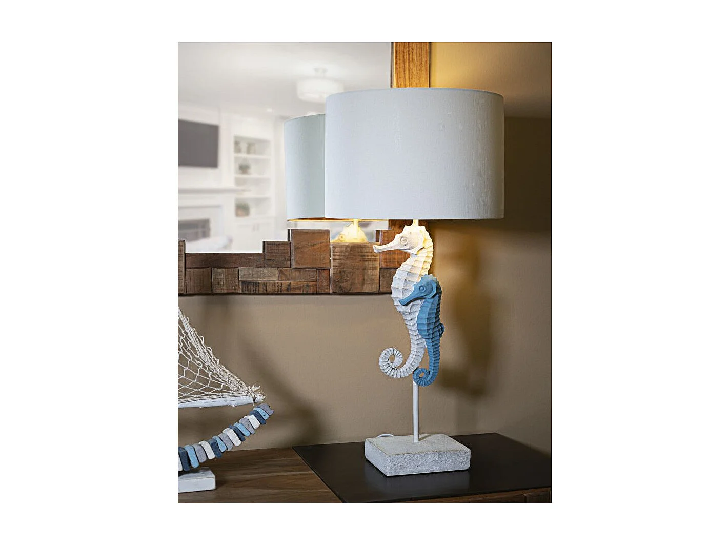 Lampe à Poser en Résine "Hippocampes" 66cm Multicolore