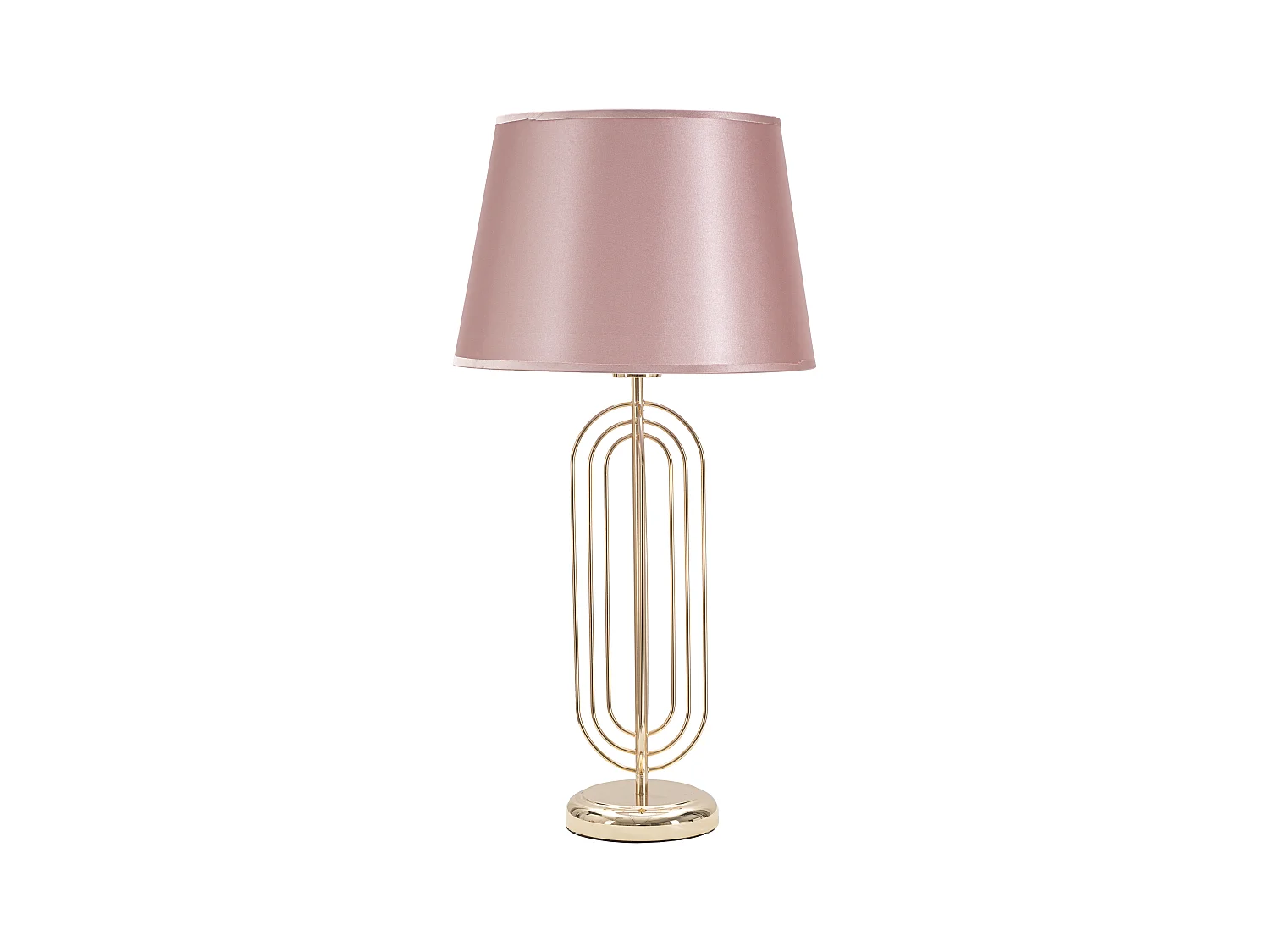 Lampe de Table KRISTA -  Abat-Jour en Tissu Rose et Détails Géométriques Dorés - Dimensions Ø 33 cm x Hauteur 64 cm - Matériaux Fer, PVC et Tissu