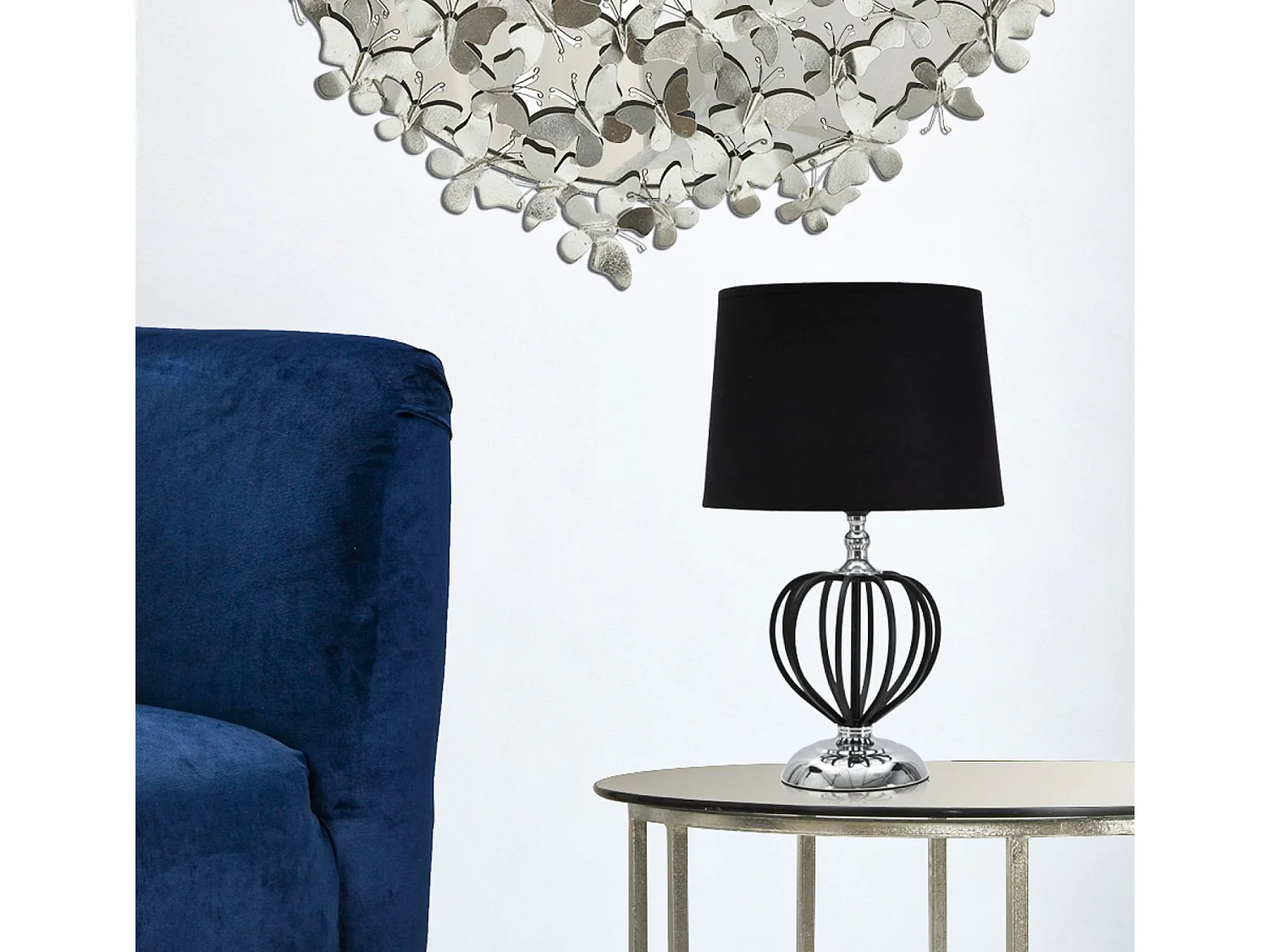 Zwarte metalen lamp met zwarte lampenkap Ø cm 28x44,5