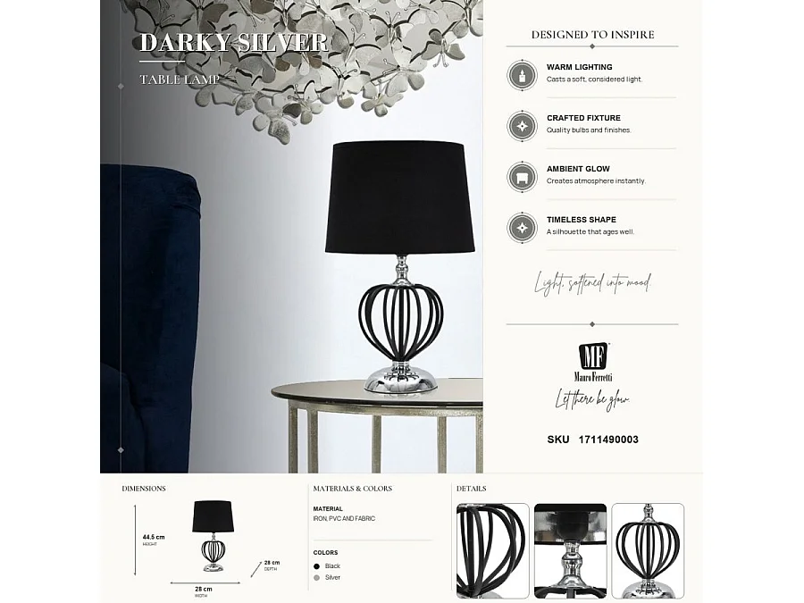 Lampe à Poser en Métal "Darky" 44cm Noir & Argent