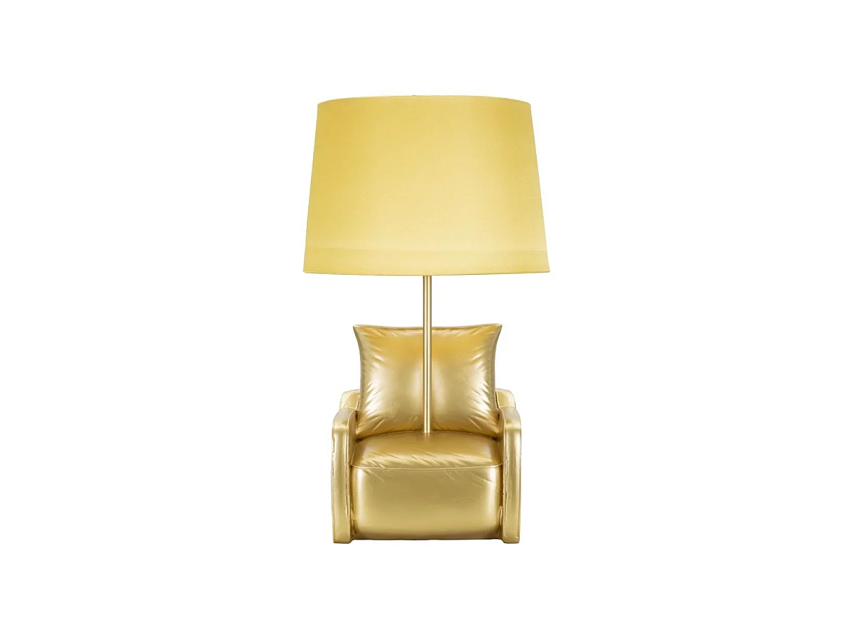 Lámpara de mesita de noche Midcentury amarilla de tela y resina