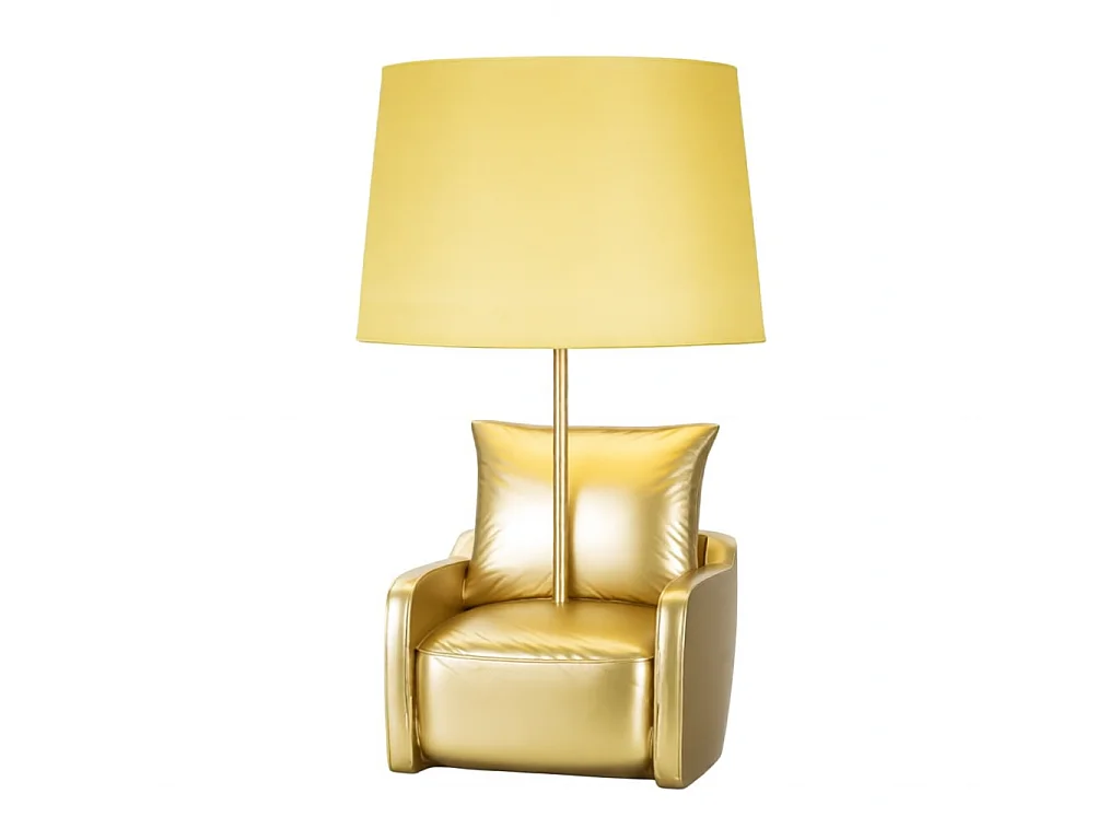 Lámpara de mesita de noche Midcentury amarilla de tela y resina