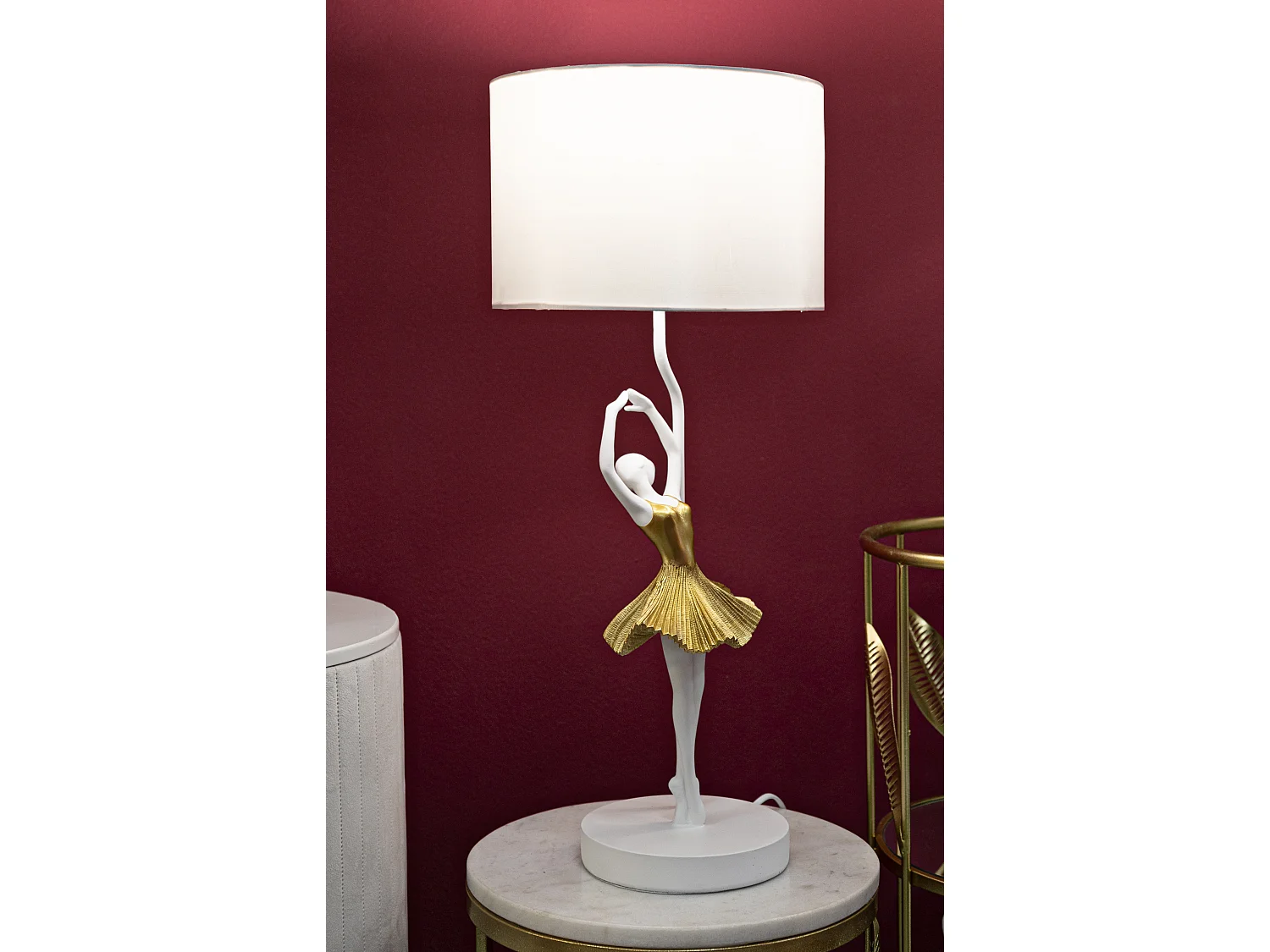 Lampe à Poser en Résine "Dancer" 64cm Blanc & Or