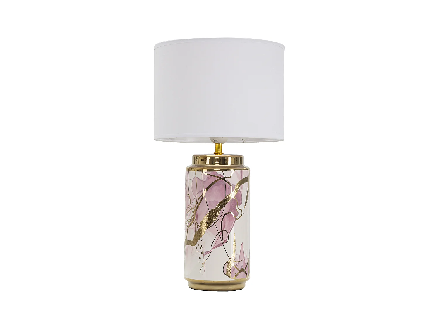 Lampe à poser en céramique - Abat-jour en tissu blanc - Dimensions : Ø 25 cm x Hauteur 48 cm - Matériaux : céramique, fer, PVC et polyester
