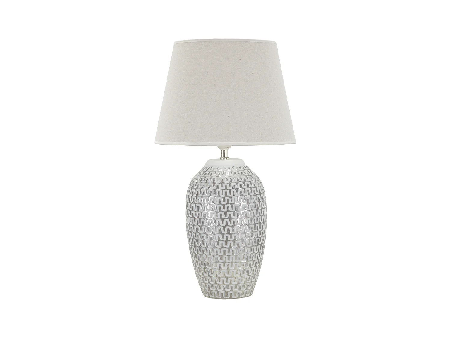 Lampe à poser Wave or et blanc - Design géométrique en résine et métal avec abat-jour en tissu blanc - Diamètre 35 x 65 cm