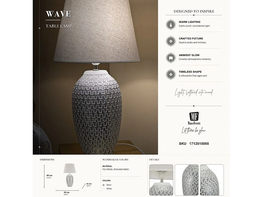 Lampe à Poser en Résine "Wave" 65cm Blanc