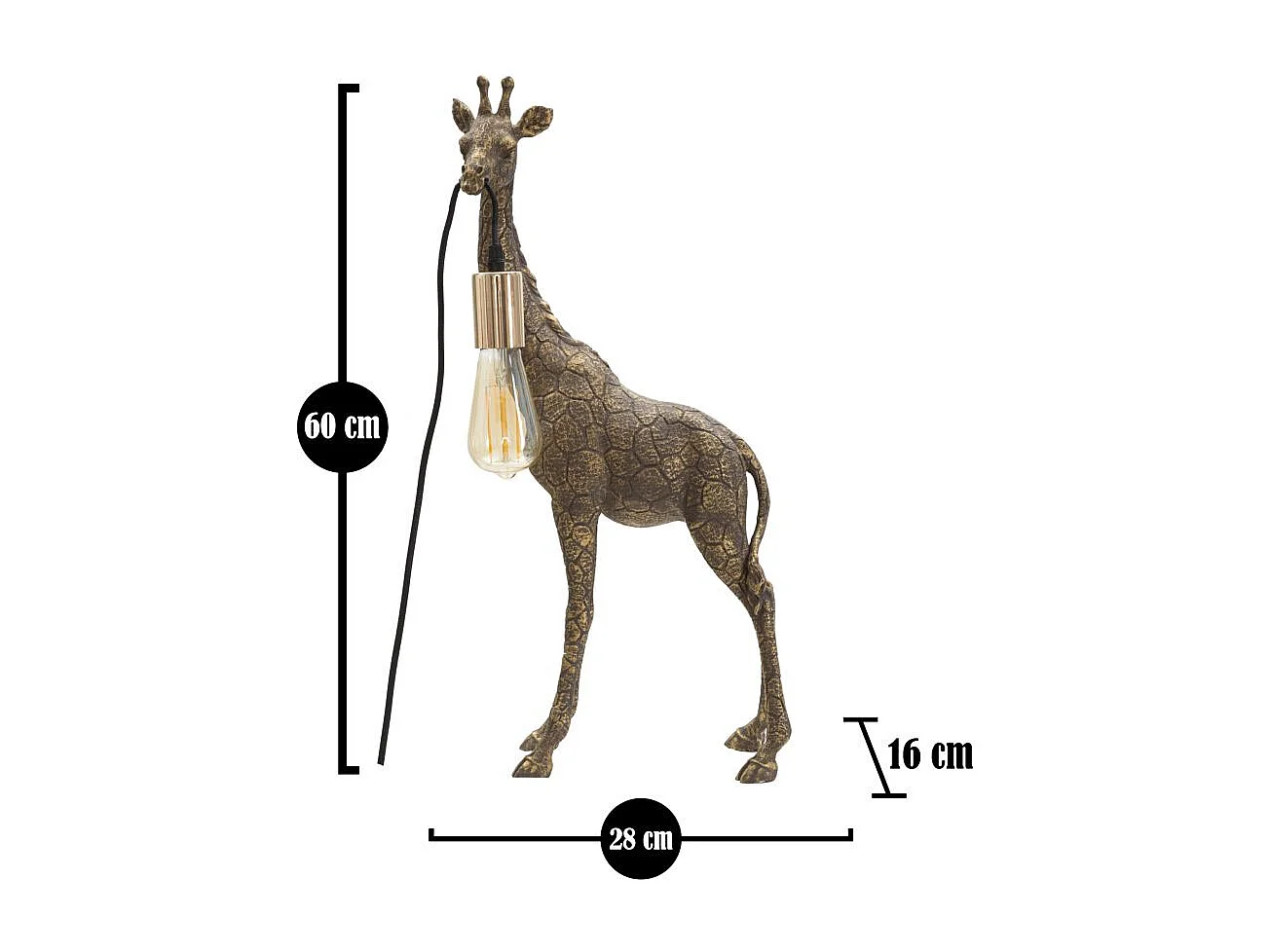 Lampada da tavolo in resina dorata giraffa cm 28x16x60