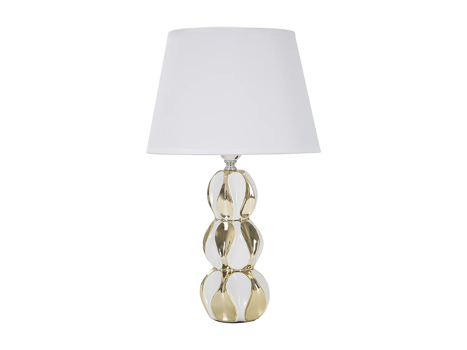 Lampe à poser blanche et or - Design boule en céramique et métal - Abat-jour en tissu blanc - Dimensions Ø 28x46 cm