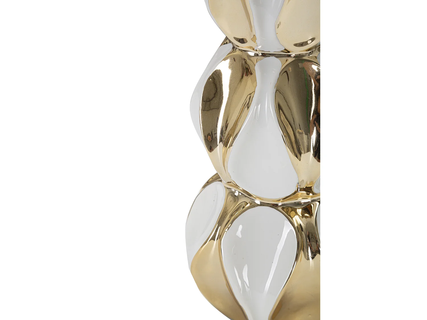 Lampe à poser blanche et or - Design boule en céramique et métal - Abat-jour en tissu blanc - Dimensions Ø 28x46 cm