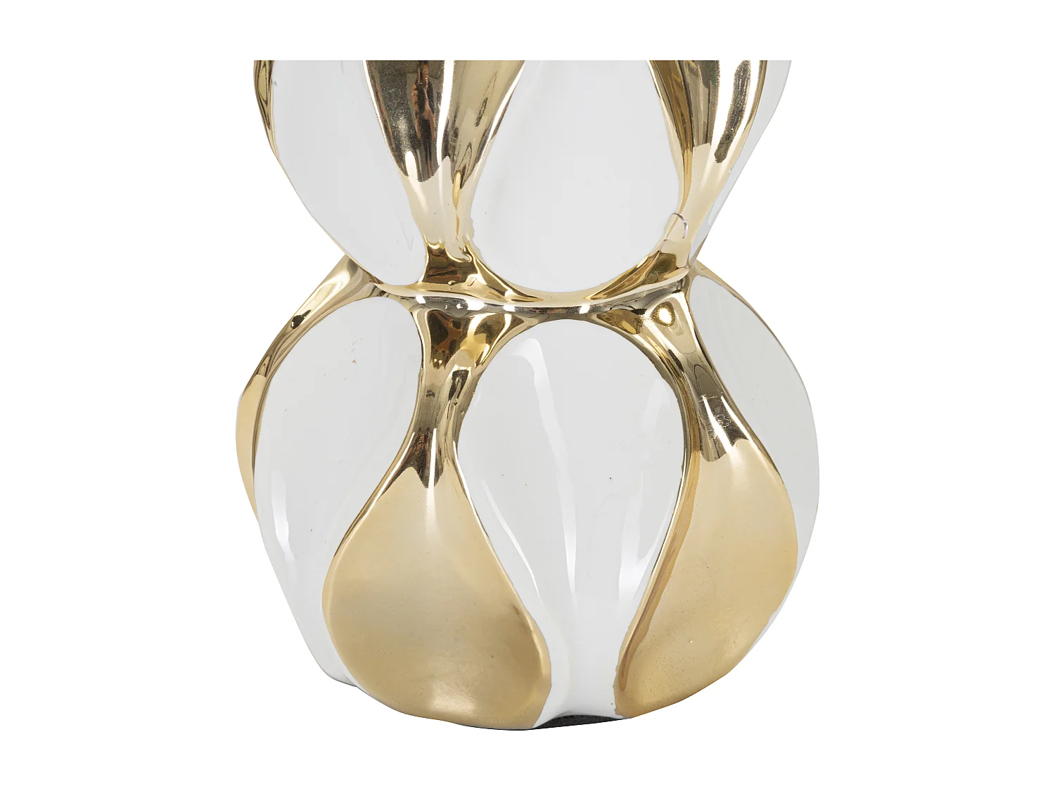 Lampe à poser blanche et or - Design boule en céramique et métal - Abat-jour en tissu blanc - Dimensions Ø 28x46 cm